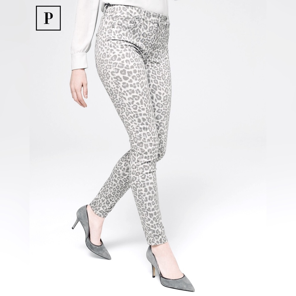 NWT WHBM Curvy Fit Sculpt High-Rise Leopard-Print Skinny Ankle Jeans Grey Sz 10R - Picture 1 of 8